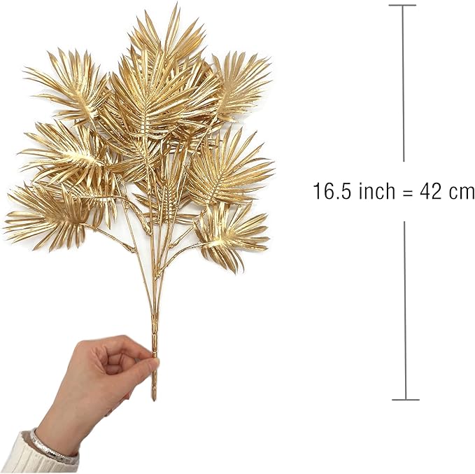 Fake Plants Christmas Decorations Gold Bouquet, PASYOU Artificial Flowers Plastic Shrubs Grass Leaves Indoor Outdoor Home Garden Party Hotel Verandah Wedding Event Faux DIY Table Decor - Golden 2 Pack
