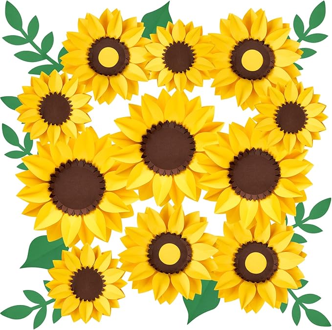 PAPER JAZZ Sunflower Paper Flower Decoration for Wall,3D Gaint Flower Wall Decor | Large Yellow Sunflowers for Bulletin Board Kitchen Living Room for Baby Shower,Nursery Room.