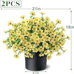 Artificial Morning Glory & Eucalyptus Topiary Trees - Set of 2 Faux Silk Flower Potted Plants, UV-Resistant Fake Outdoor Morning Glory Bushes for Front Door, Yard, Farmhouse, Garden Decor (Yellow)