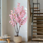 Faux Pink Cherry Blossom Tree 6.5ft(78in) Tall Artificial Plant Indoor Decor Handmade Natural Fake Sakura Tree for Wedding Realistic Silk Cherry Floral in Pot for Home Living Room,Office,Outdoor Decor
