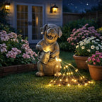 Lavezee Dog Statues Outdoor with String Lights for Garden Decor, Dog Garden Statue for Patio Lawn Porch Walkway Yard Decoration, Ideal Gifts for Dog Lovers Women Mom Grandma