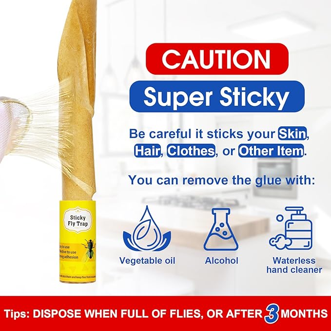 40 Pack Fly Strips Sticky Hanging with Pins, Indoor Outdoor Fly Trap Paper Tape Ribbon Roll, Fruit Fly Gnat Fungus Bug Catcher, Household Winged Insect Mosquito Killer for Home Kitchen