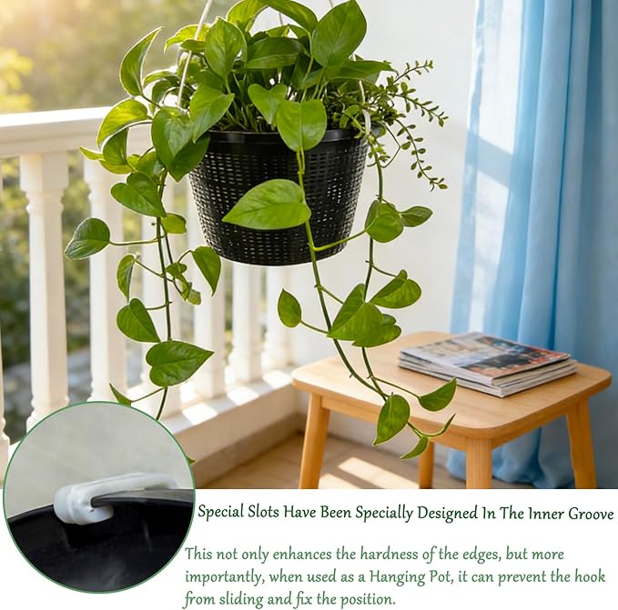 8.5-Inch Round Aquatic Plant Baskets - 6 Pack Durable Black Plastic Mesh Pond Containers for Live Aquarium Plants, Pond Planting & Hydroponic Pots