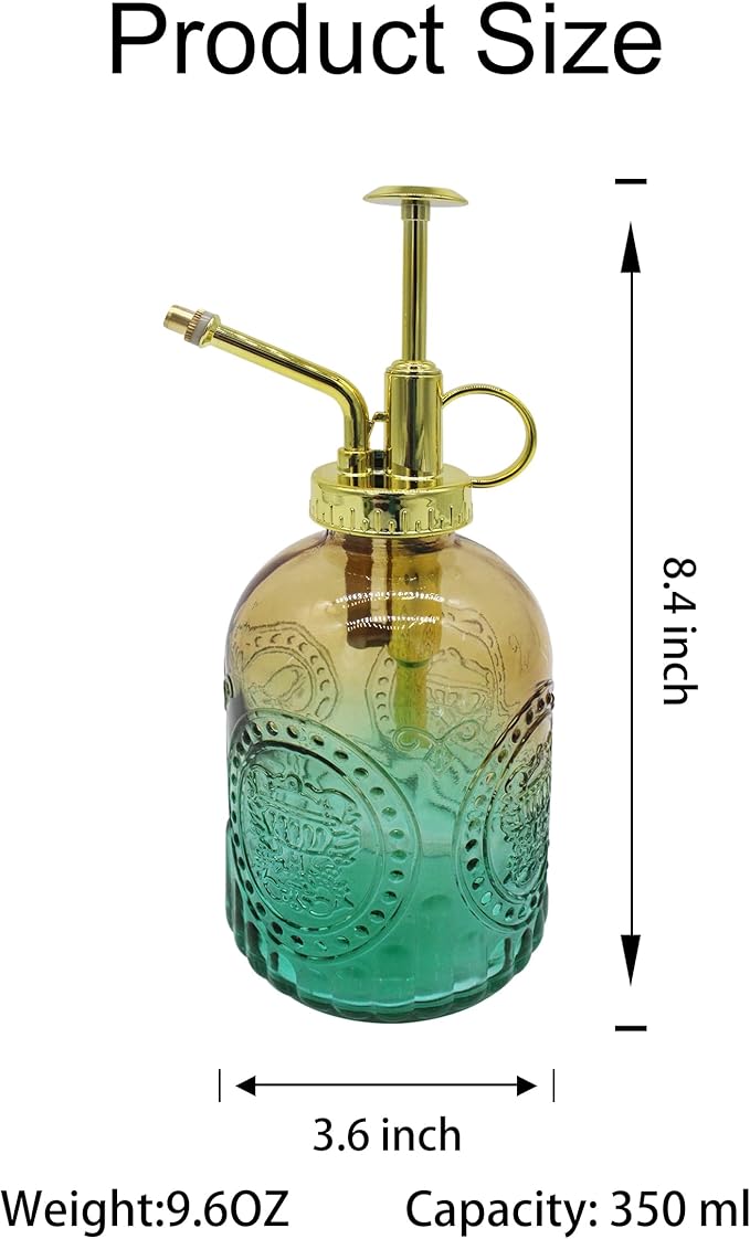 Glass Plant Mister Spray Bottle, 350ML Vintage Plant Spritzer with Top Pump Watering Can for Indoor Outdoor House Plants,Flowers (Yellow-Green Gradient)