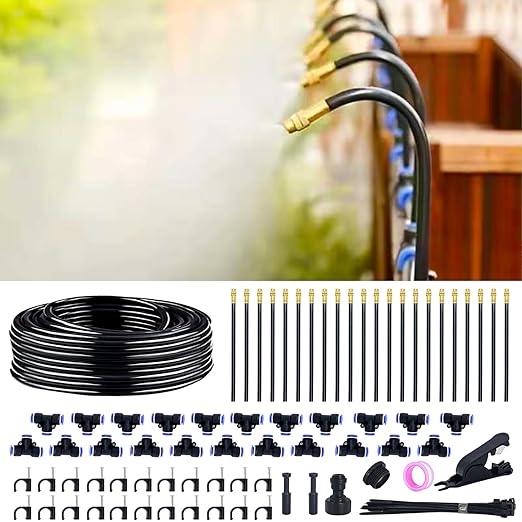 Thiswing 360° Adjustable Drip Irrigation System - 66 FT Garden Watering System with 22 Nozzles, Raised Bed Sprinkler System, Garden Mister for Yard, Lawn, Plants, 5/16" Tubing