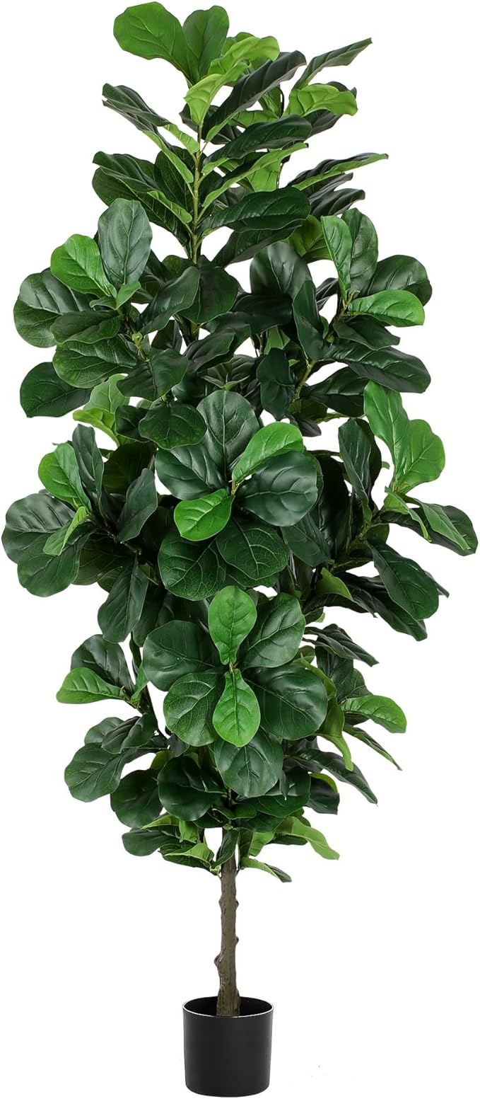 Fiddle Leaf Fig Tree 7ft Tall Artificial Tree in Plastic Pot Fake Ficus Lyrata Plants with 184 Decorative Fiddle Leaves Faux Fig Trees for Home Office Living Room Decor Indoor Outdoor