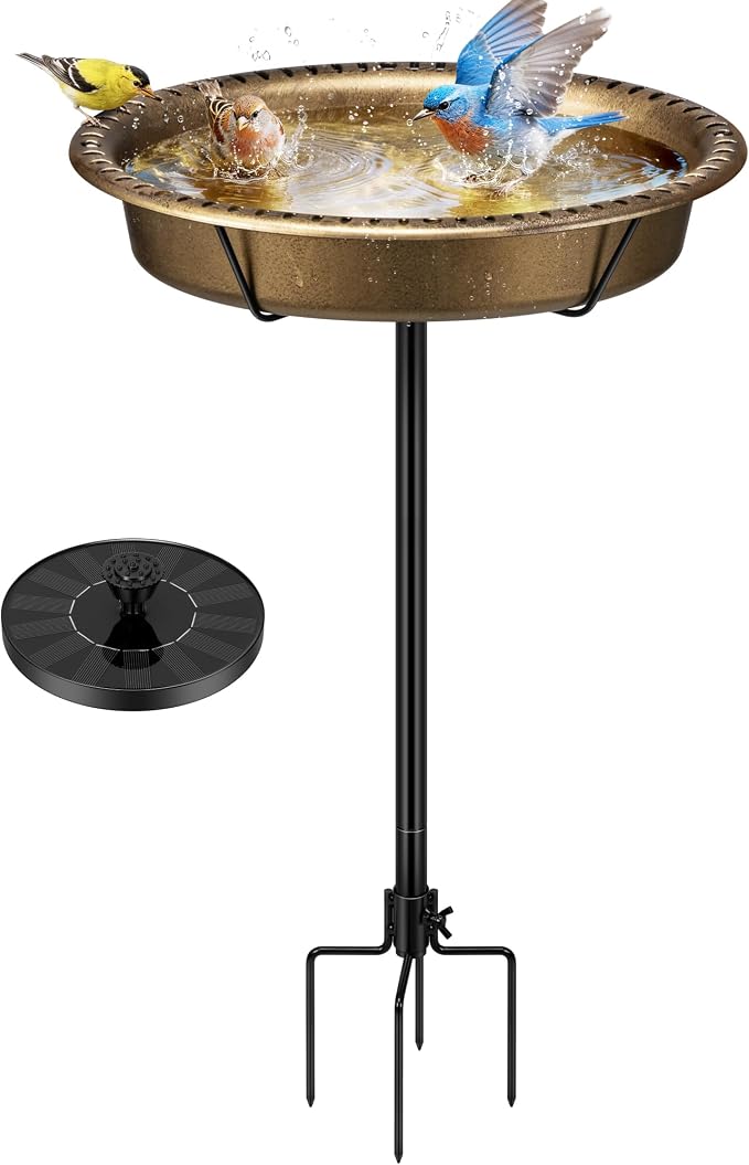 VIVOHOME Oval Bird Bath with Solar Fountain for Outside, Weather-Resistant ABS Birdbath Bowl with Solar Powered Pump, Metal Ground Stake for Outdoor, Garden, 1.3 Gallons, Copper