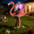 Flamingo Gnome Solar Outdoor Statue - Garden, Yard, Lawn, Patio Decor - Unique Birthday Housewarming Gift for Women, Mom, Grandma
