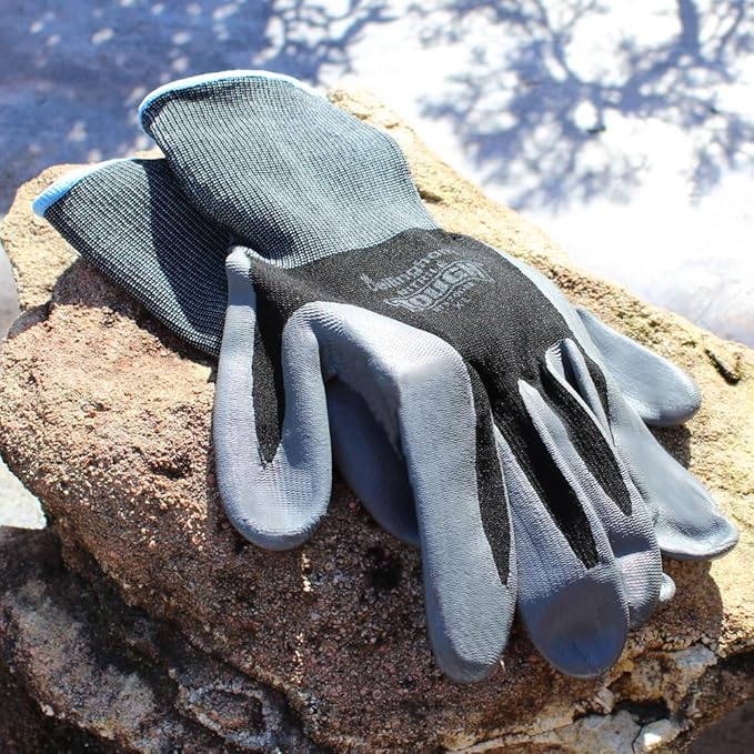 Brussel’s Bonsai Nitrile Tough Gardening Gloves – Durable Nitrile Coated Gloves – Black, Pair, XL