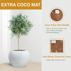 9.7" H x 12" D Premium Ribbed Globo Fiberstone Round Planter with Drainage Hole, Weather Resistant for Indoor and Outdoor Use, Included 2 Extra Coco Mats (Speckled White, 7.8" Pot Opening)