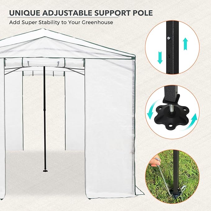 EAGLE PEAK 12x8 Portable Walk in Greenhouse, Pop Up Indoor Outdoor Greenhouse, Green House Kit with Zippered Roll-Up Doors, Windows + Support Pole, Woven Cover, Translucent