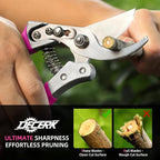 DECERK® 8.5" Bypass Pruning Shears for Women – Lightweight Garden Scissors, Ultra Sharp SK5 Blade, Ergonomic Handle Reduces Hand Fatigue, Ideal Pruners for Arthritic Hands, Pink Tools Gift for Mom
