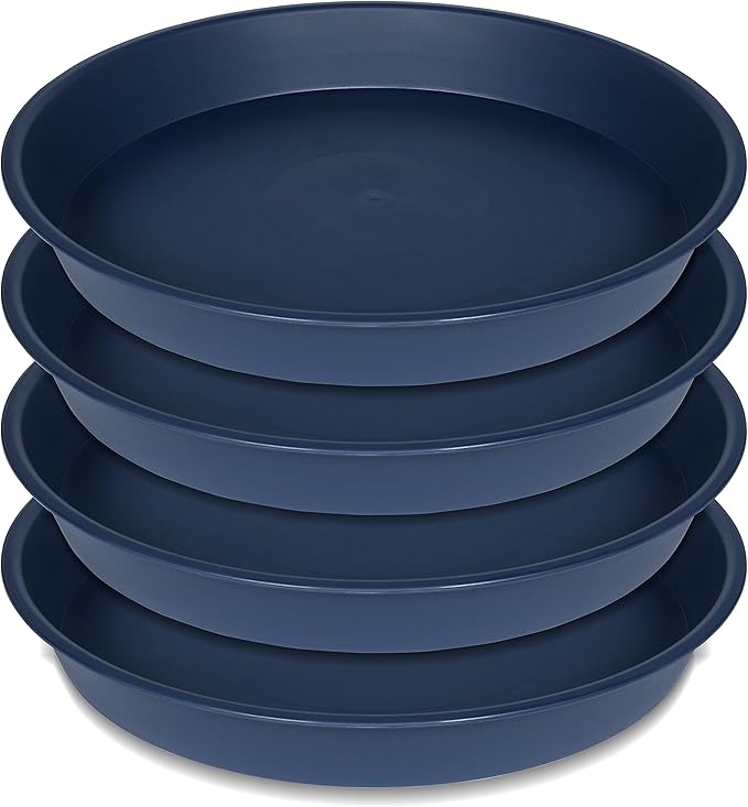 4 Pack of 18 19 inch Plant Saucer Drip Tray (16.6 inch Base), Heavy Duty Deep Plant Saucers for Pots, Plastic Flower Planter Water Trays for Indoors Outdoor (19", Blue)