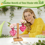 XXXFLOWER Plant Terrarium Propagation Station, Gifts for Mom Daughter Wife Plant Lover, Hydroponic Planter Bulb for Home Office Garden Decoration - 2 Pink Love Bulb Vase with Wooden Stand