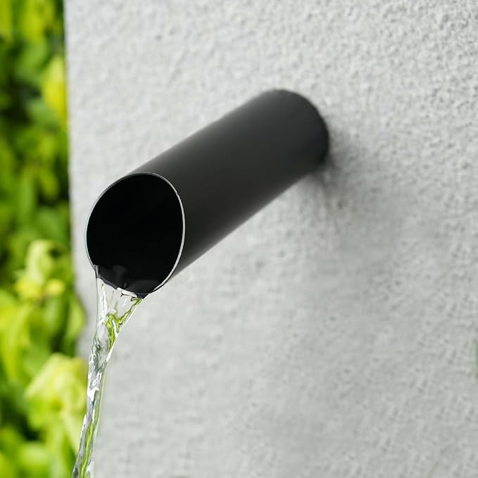 1.2 Inch 316 Stainless Steel Round Waterfall Spout Scupper, Outdoor Spillway Water Fountain Landscape Decor for Pools, Ponds, Water Walls, Overall Length 8 Inch (Matt Black)