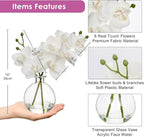 Oairse White Orchids Artificial Flowers Faux Orchid Arrangement with Clear Glass Vase Set of 2 Real Touch Phalaenopsis Orchid Flowers Orchid Centerpiece for Dining Room Table