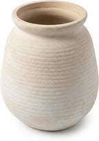 Rustic Terracotta Pot, 7 Inch Short Farmhouse Vase with Weathered Texture Vintage-White, Boho Home Decor for Pampas Grass, Tabletop, Mantel and Shelf Styling