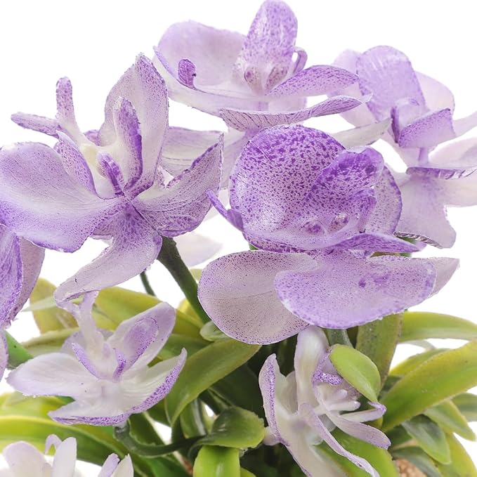 Zerodeko Artificial Phalaenopsis Orchid in Pot Faux Orchid Bonsai with Rope Bag Lifelike Plastic Flowers Home Decoration for Living Room Office Table Display