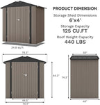 Patiowell 6x4 FT Storage Shed, Outdoor Metal Sheds with Lockable Door and Sloping Roof, Waterproof Outside Utility Garden Tool Shed with Breathable Vents for Patio Lawn Backyard, Brown