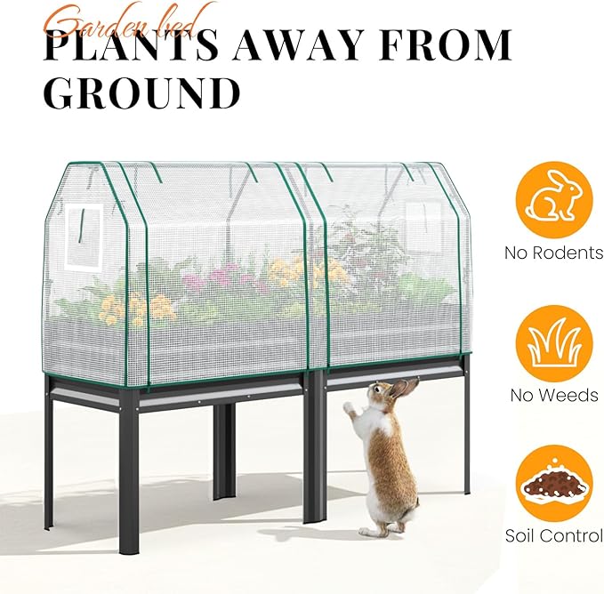 KING BIRD Large Raised Garden Bed with Cover Galvanized Elevated Planter Box with Legs 72×23×55 in for Backyard, Patio, Balcony, 700lb Capacity, Dark Grey