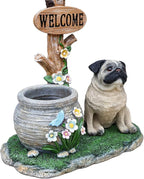 Animal Outdoor Statue Planter Solar Light Welcome Garden Sculpture Resin Flower Pot Decorative Porch Patio Yard Lawn Entryway Figurine with LED Lamp Rustic Plant Holder Ornament Courtyard (O)