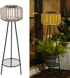 Outdoor Floor Lamp Outdoor Solar Lights Rattan Lamp with Plant Stands Metal Tripod Outdoor Floor Lamps for Patio Yard Deck Porch Walkway Driveway Garden Decor