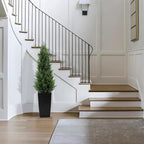 5FT Tall 2 Pack Artificial Cedar Topiary Trees with Compact Pyramidal Shape, Realistic Faux Cypress in Square Black Pot with Fillable Water Bag, Outdoor Evergreen for Front Porch Garden Home Decor