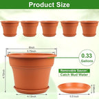 Pottiffe 6 Inch Plastic-Flower Pot-for-Indoor Plants, 6 Pack Outdoor Plant Pots with Drainage Holes & Saucers, Resin Garden Pots Planters
