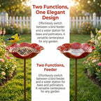 Metal Flower Garden Stakes Bird Bath, Decorative Outdoor Bird Feeder for Garden Yard Art, Handmade Rustproof Metal Flower Stakes for Attracting Birds Backyard Lawn Patio Decorations (Blue-2pcs)