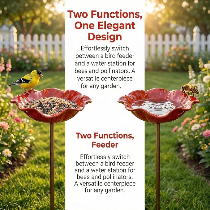 Metal Flower Garden Stakes Bird Bath, Decorative Outdoor Bird Feeder for Garden Yard Art, Handmade Rustproof Metal Flower Stakes for Attracting Birds Backyard Lawn Patio Decorations (Blue-2pcs)