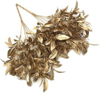 PASYOU Artificial Golden Plants Decor, Plastic Grass Fake Shrubs Simulation Leaves for Indoor Outdoor Home Garden Planter Filler Party Verandah Wedding Faux DIY Decoration - Gold 6 Pack