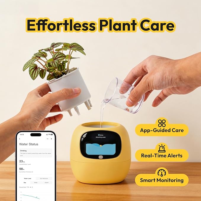 PLANTSIO Ivy Interactive AI Desk Companion, Smart Plant Pet with 100+ Expressions, Cute Indoor Planter for Office Decor, Unique Gift for Plant Lovers & Coworkers(Mint)