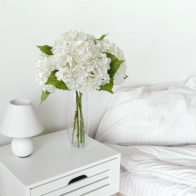 ZYTUYO 4 Pcs Real Touch White Hydrangeas Artificial Flower 21 inches Realistic Faux Latex Hydrangeas Flower for Home Decor Kitchen Living Room Spring Table Wedding Xmas Arrangement