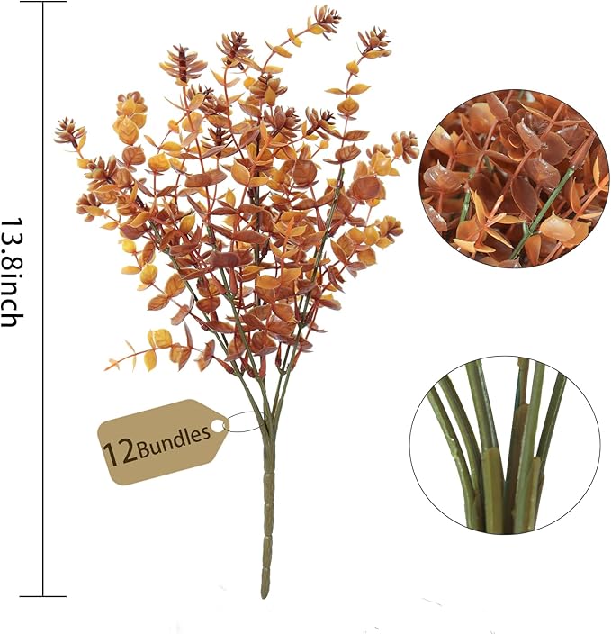 12Pcs Artificial Fake Flowers, Artificial Outdoor Mums,Artificial Fall Flowers, Fake Outdoor UV Resistant Autumn Plants for Home Kitchen Christmas Festival Thanksgiving Autumns Decoration (Brown)