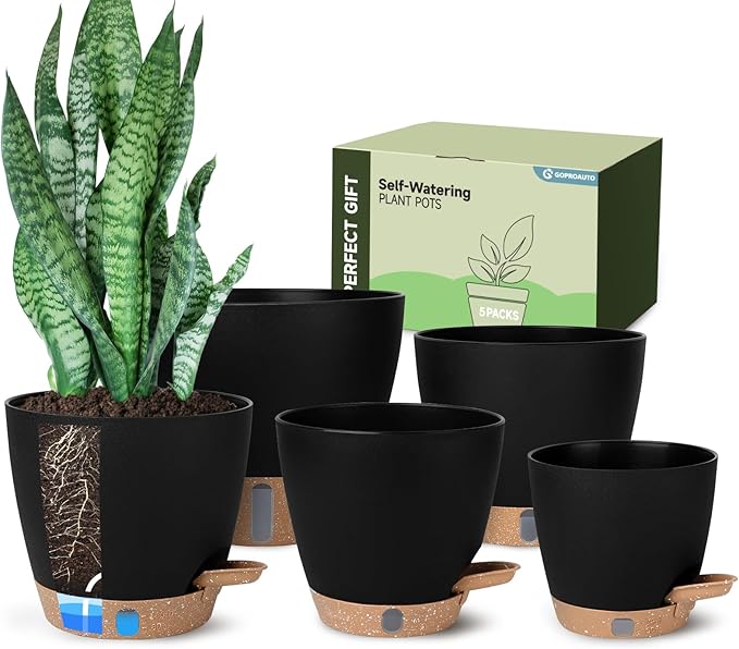 Self-Watering Pots for Indoor Plants with Visible Water Window,5/6/6.5/8/10 Inch Outdoor Flower Pots with Drainage Holes & Reservoir for Patio, Home Decor (Black)