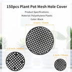 Bivethoi 150pcs Plant Pot Hole Cover - Bonsai Drainage Mesh Screens (3 Sizes, Black)