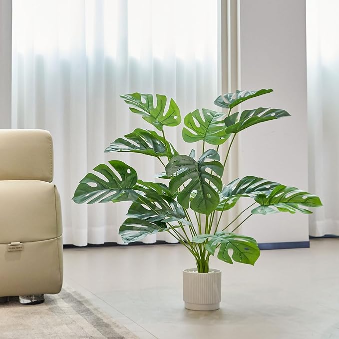 28" Fake Plants Large Artificial Plants Indoor Tall Faux Monstera Plant for Home Office Living Room Garden Decor