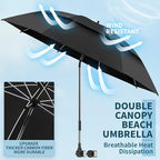 2 Pack 48.6" Double Canopy Umbrella with Clamp, UPF50+ Beach Chair Umbrella with Clip, 360°Adjustable Portable Outdoor Wheelchair, Patio, Golf Carts,Camping（Black）