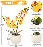 Artificial Orchid Yellow Flower Potted in White Pot, Real Touch Faux Phalaenopsis Orchid for Wedding Home Office Party Decor
