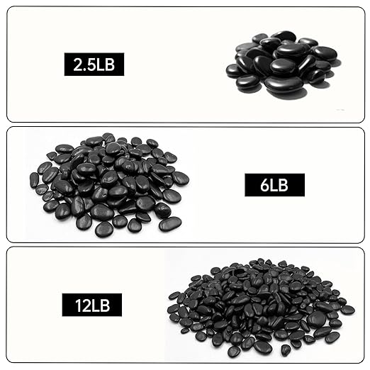 RITOLLO 12 lb Black Pebble Rocks 3/5-8/5 Inch Polished River Stones for Indoor Plants, Garden Landscaping, Vase Fillers & Aquarium Decor - Natural Decorative Rocks for Succulents, Bonsai, Terrariums