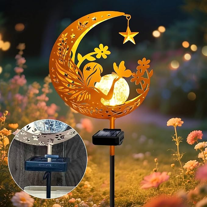 ZNYCYE Solar Garden Decor Outdoor Statue, Moon Fairy Garden Figurines for Mom Women Grandma Solar Stake Lights for Patio, Yard, Lawn, Pathway (Warm White)