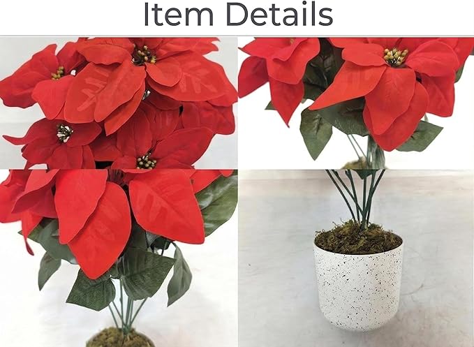 2 Pack Red Christmas Poinsettia Flowers in Pots, 18.9" Artificial Poinsettia Plants with Realistic Layered Petals, Speckled Pot and Moss Base for Holiday Indoor Decor, Table Centerpiece, Porch