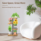 LASZOLA Black 3 Tiered Wood Plant Stand Indoor for Larger Heavy Duty Planter, Sturdy Multi Level Vertical Flowers Racks for Narrow Inside Floor, Decorate Shelving for Hold House Tree, Space Saving