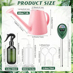 Reallnaive 6 Pcs Indoor Watering Can Set 1/2 Gallon Can 6.8 oz Spray Bottle 17 oz Squeeze Bottle Plant Watering Globes Soil Moisture Meter Small Spraying Set for Indoor Outdoor Plants(Pink)