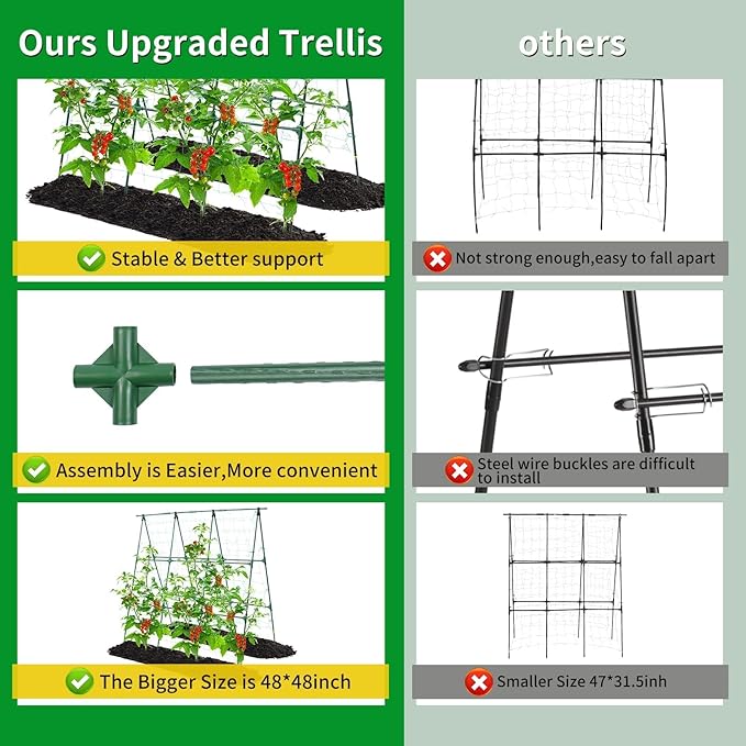 OTOSUNNY Garden Trellis for Climbing Plants Outdoor, Cucumber Trellis for Raised Bed Garden, A Frame Vine Plants Support for Vegetable Tomatoes Peas Pole Beans Trellis, 50x48 inch, with Netting, Green