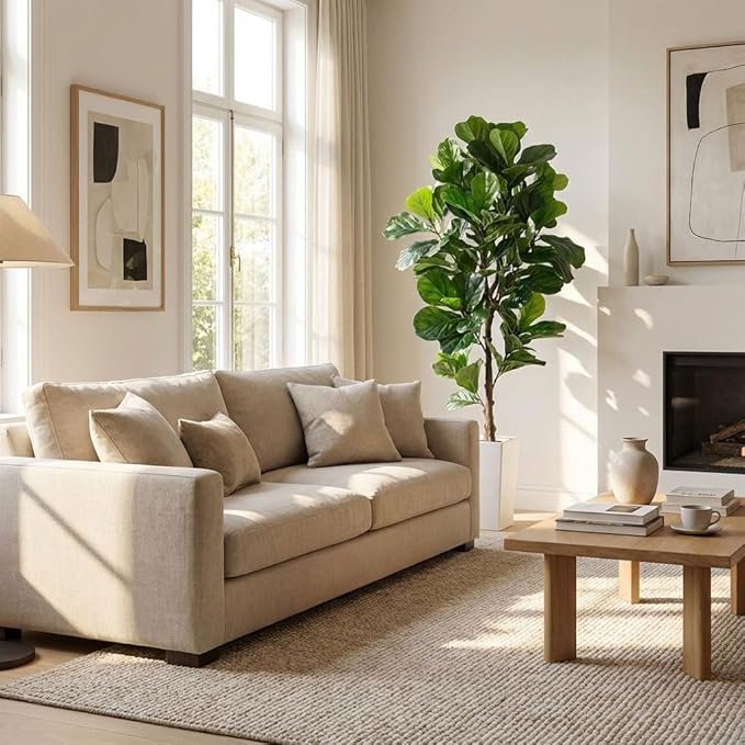 Aveyas 6ft Artificial Fiddle Leaf Fig Tree for Home Decor, 6 Feet Large Faux Plant Fake Ficus lyrata Silk Trees with Pot for Indoor Outdoor House Living Room Office (6 ft Tall Including Raised Pot)