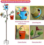 3-in-1 Bird House with Pole for Outside, Multi-Colored Metal Bird Houses for Outside, Durable Colorful Birdhouse on Stake for Bluebirds, Squirrel Proof with Easy-Clean Rear Doors, Garden Decor