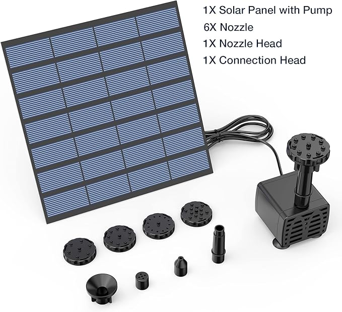 AISITIN Solar Water Pump for Water Feature Outdoor, DIY Solar Fountain Kit with 6 Nozzles and 9.8ft Power Cord, Solar Powered Water Fountain Pump for Bird Bath, Ponds, Garden, Fish Tank, 2 Packs
