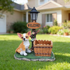 Animal Outdoor Statue Planter Solar Light Welcome Garden Sculpture Resin Flower Pot Decorative Porch Patio Yard Lawn Entryway Figurine with LED Lamp Rustic Plant Holder Ornament Courtyard (H)