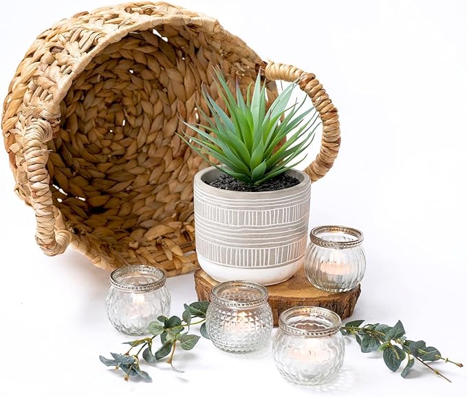 Kurrajong Farmhouse Artificial Plant | 8" Fake Plant for Desk Decor | Artificial Succulent in Pot | Fake Succulent | Faux Plant Indoor | Artificial Greenery for Shelf Decor